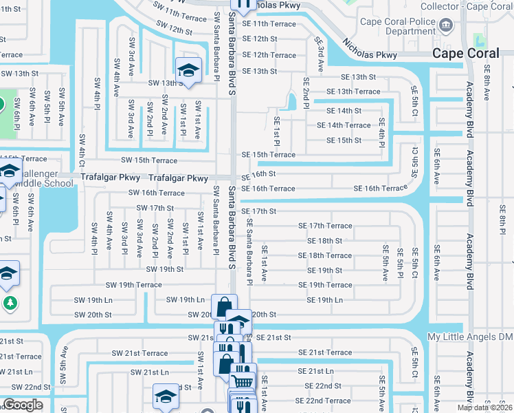 map of restaurants, bars, coffee shops, grocery stores, and more near in Cape Coral