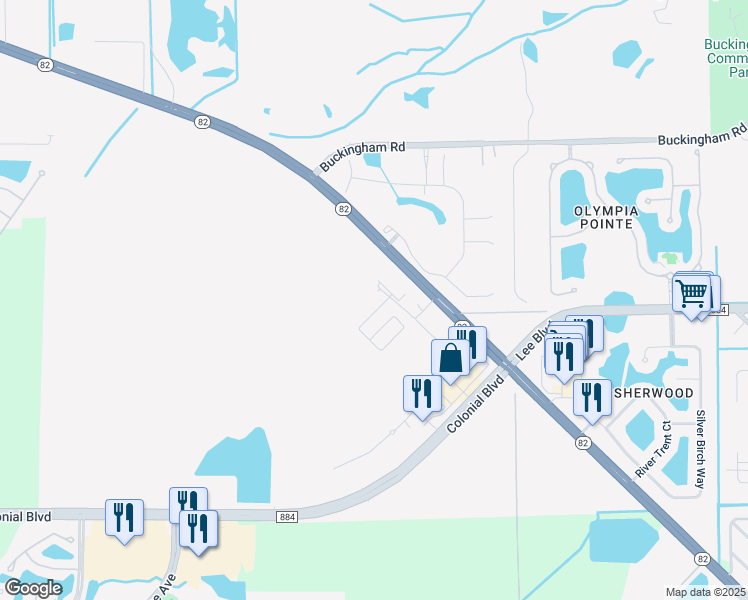 map of restaurants, bars, coffee shops, grocery stores, and more near 11250 State Highway 82 in Fort Myers