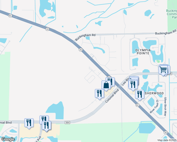 map of restaurants, bars, coffee shops, grocery stores, and more near 11250 Florida 82 in Fort Myers