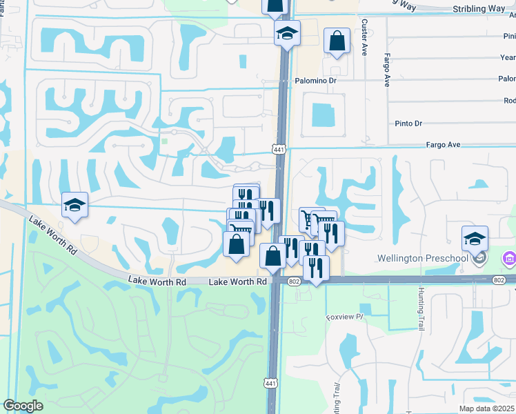 map of restaurants, bars, coffee shops, grocery stores, and more near 10285 Trianon Place in Wellington