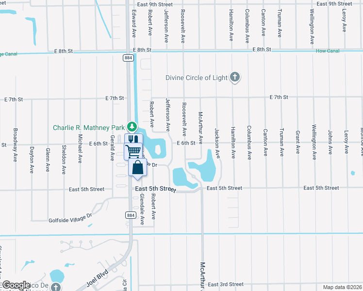 map of restaurants, bars, coffee shops, grocery stores, and more near 2604 East 6th Street in Lehigh Acres