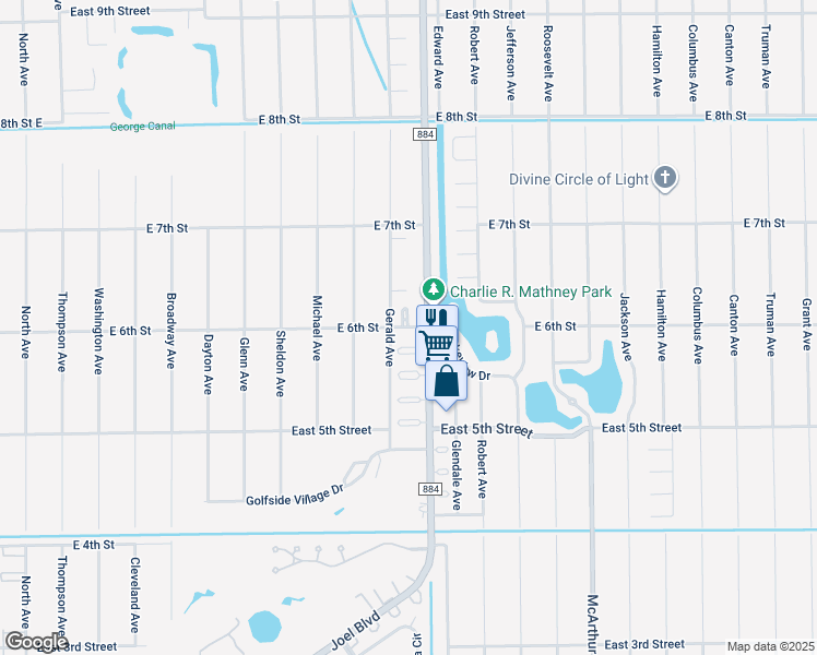 map of restaurants, bars, coffee shops, grocery stores, and more near 2215 East 6th Street in Lehigh Acres