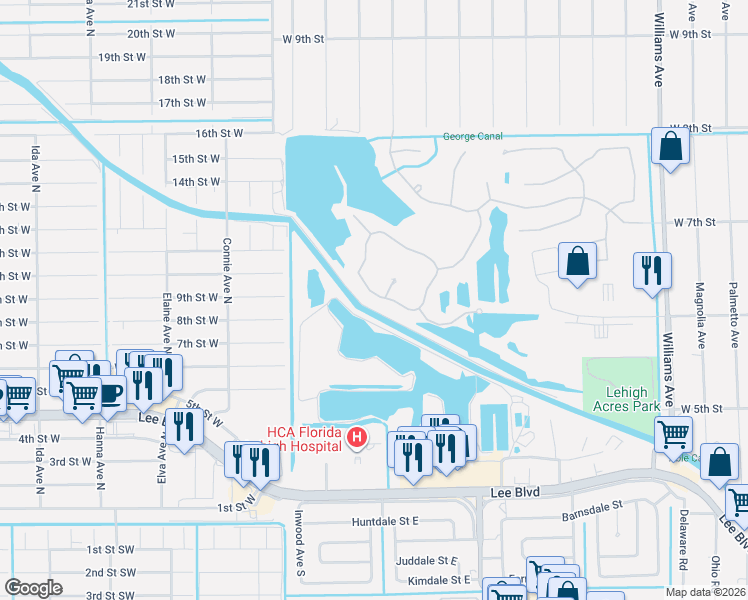 map of restaurants, bars, coffee shops, grocery stores, and more near 8085 Gopher Tortoise Trail in Lehigh Acres