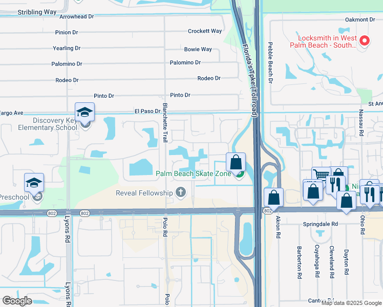 map of restaurants, bars, coffee shops, grocery stores, and more near 3861 Hidden Cypress Way in Lake Worth