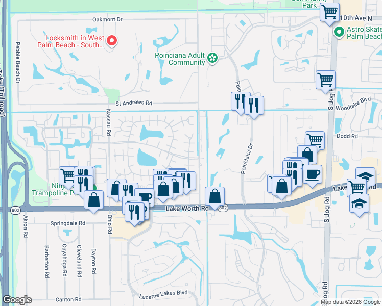map of restaurants, bars, coffee shops, grocery stores, and more near 116 Amherst Lane in Lake Worth
