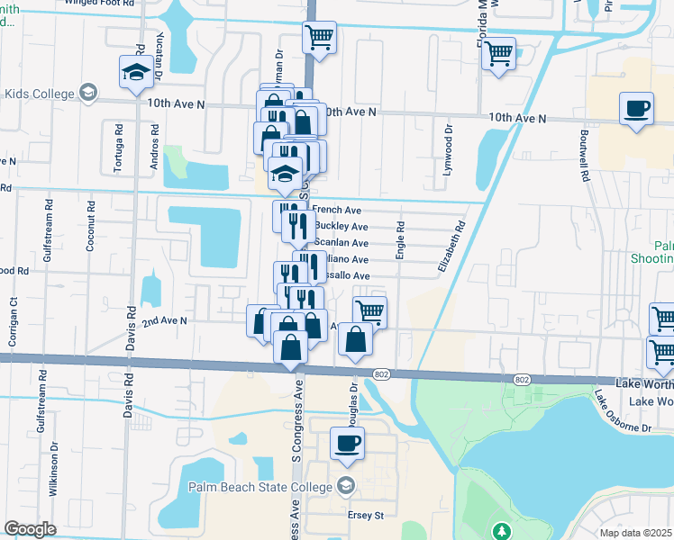 map of restaurants, bars, coffee shops, grocery stores, and more near 3209 Giuliano Avenue in Lake Worth
