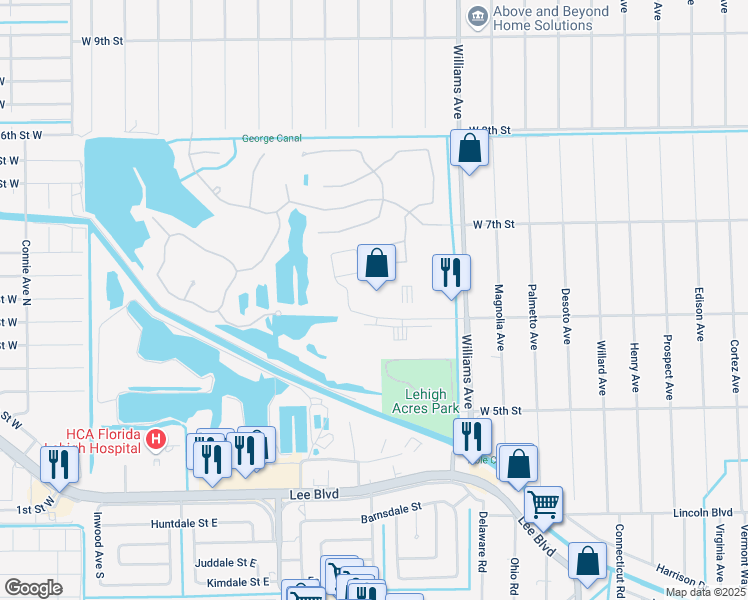 map of restaurants, bars, coffee shops, grocery stores, and more near 1234 Village Lakes Boulevard in Lehigh Acres
