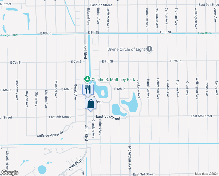 map of restaurants, bars, coffee shops, grocery stores, and more near 2511 Lakeview Drive in Lehigh Acres