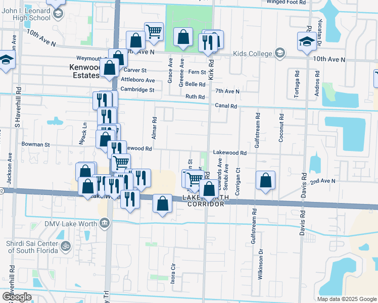 map of restaurants, bars, coffee shops, grocery stores, and more near 4135 Lakewood Road in Lake Worth Beach
