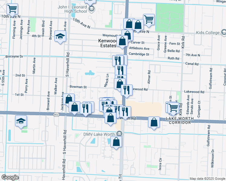 map of restaurants, bars, coffee shops, grocery stores, and more near 4116 Coquina Winds Way in Greenacres