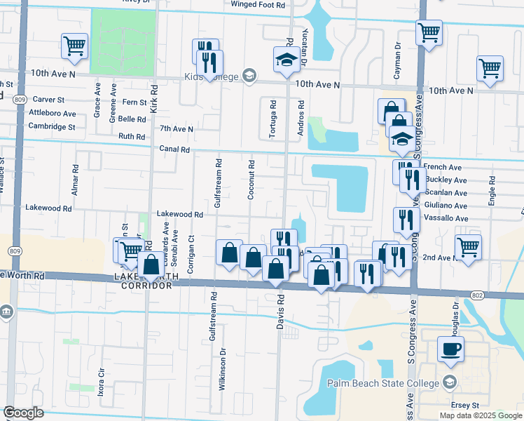 map of restaurants, bars, coffee shops, grocery stores, and more near 103 Pleasant Place in Lake Worth
