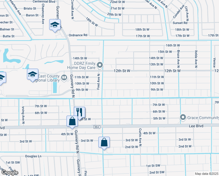 map of restaurants, bars, coffee shops, grocery stores, and more near 4208 9th Street West in Lehigh Acres
