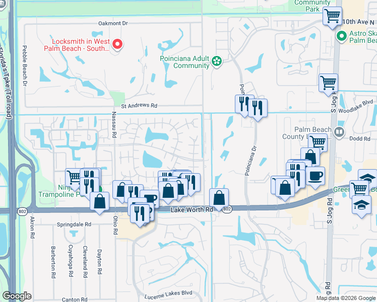 map of restaurants, bars, coffee shops, grocery stores, and more near 168 Amherst Lane in Lake Worth