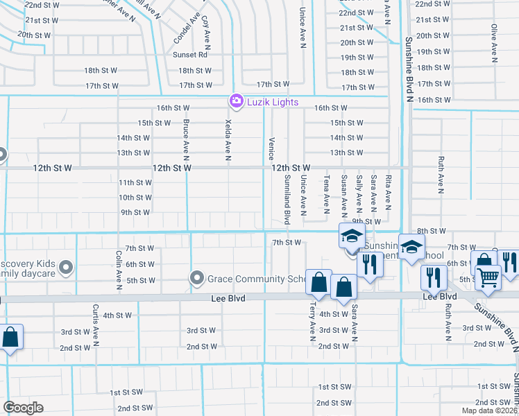 map of restaurants, bars, coffee shops, grocery stores, and more near 909 Venice Avenue North in Lehigh Acres