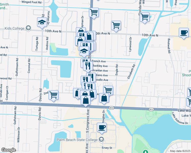 map of restaurants, bars, coffee shops, grocery stores, and more near 3209 Giuliano Avenue in Lake Worth