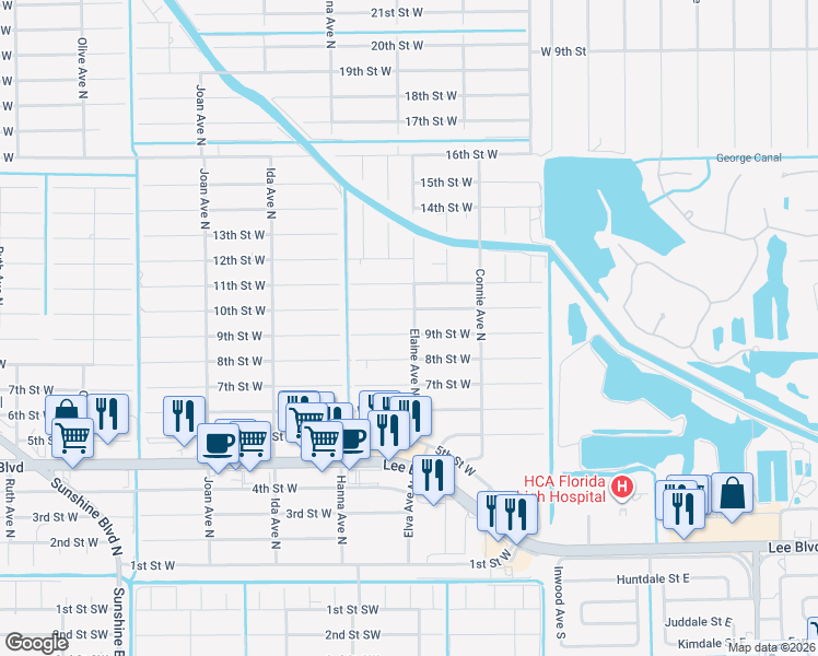 map of restaurants, bars, coffee shops, grocery stores, and more near 2700 9th Street West in Lehigh Acres