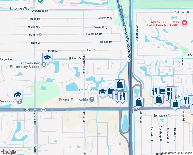 map of restaurants, bars, coffee shops, grocery stores, and more near 3861 Hidden Cypress Way in Lake Worth