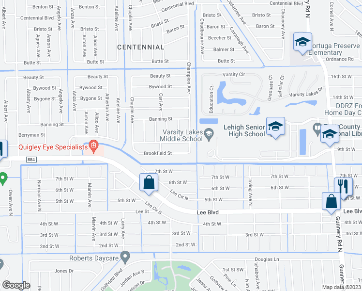 map of restaurants, bars, coffee shops, grocery stores, and more near 4909 Berryman Street in Lehigh Acres