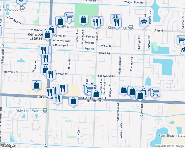 map of restaurants, bars, coffee shops, grocery stores, and more near 4035 Lakewood Road in Lake Worth Beach