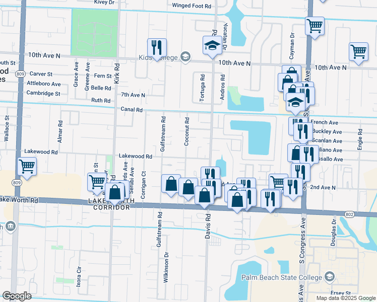map of restaurants, bars, coffee shops, grocery stores, and more near 103 Pleasant Place in Lake Worth
