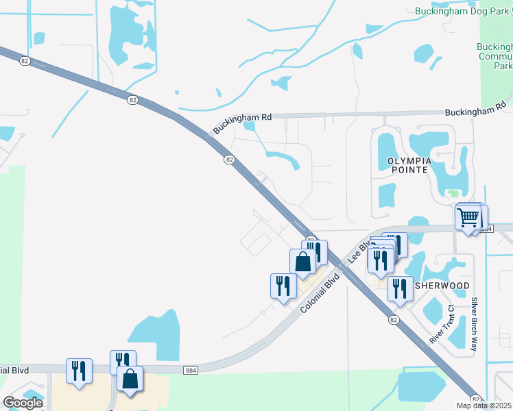 map of restaurants, bars, coffee shops, grocery stores, and more near 11250 State Highway 82 in Fort Myers