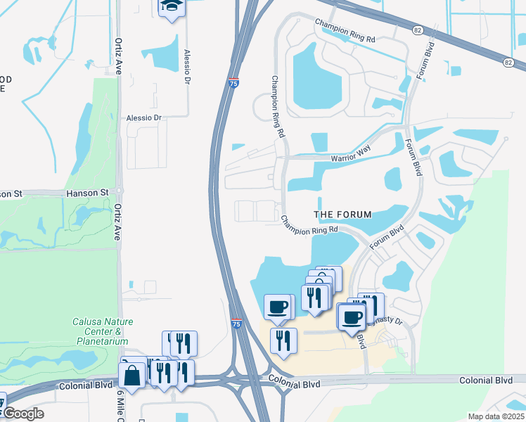 map of restaurants, bars, coffee shops, grocery stores, and more near 3200 Champion Ring Road in Fort Myers