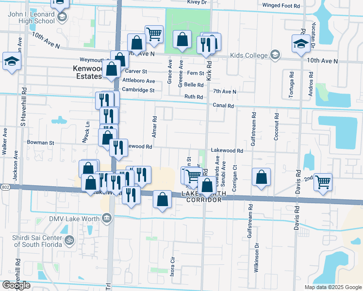 map of restaurants, bars, coffee shops, grocery stores, and more near 4135 Lakewood Road in Lake Worth Beach
