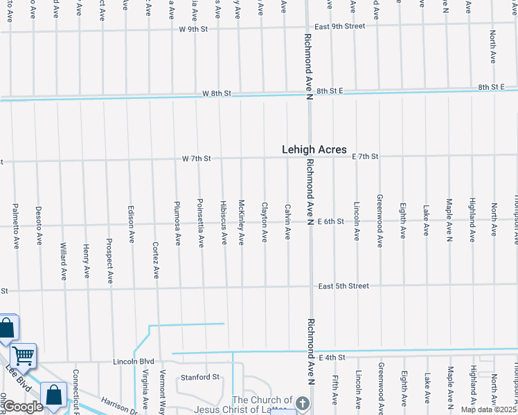 map of restaurants, bars, coffee shops, grocery stores, and more near 605 Clayton Avenue in Lehigh Acres