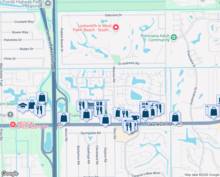 map of restaurants, bars, coffee shops, grocery stores, and more near 7522 Ace Road North in Lake Worth