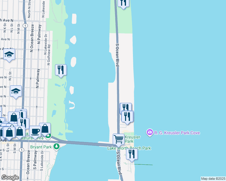 map of restaurants, bars, coffee shops, grocery stores, and more near 2760 Florida A1A in Palm Beach