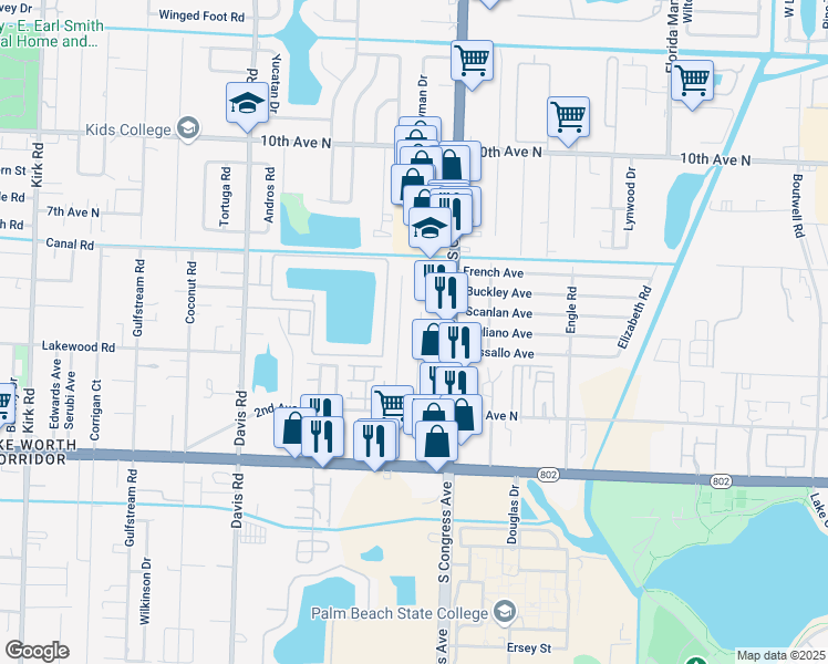 map of restaurants, bars, coffee shops, grocery stores, and more near 3686 Elizabeth Street in Palm Springs