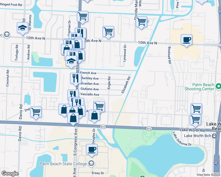 map of restaurants, bars, coffee shops, grocery stores, and more near 2932 Giuliano Avenue in Lake Worth