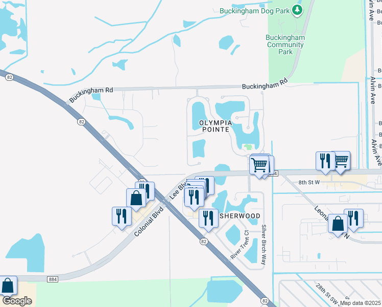 map of restaurants, bars, coffee shops, grocery stores, and more near 8686 Pegasus Drive in Lehigh Acres