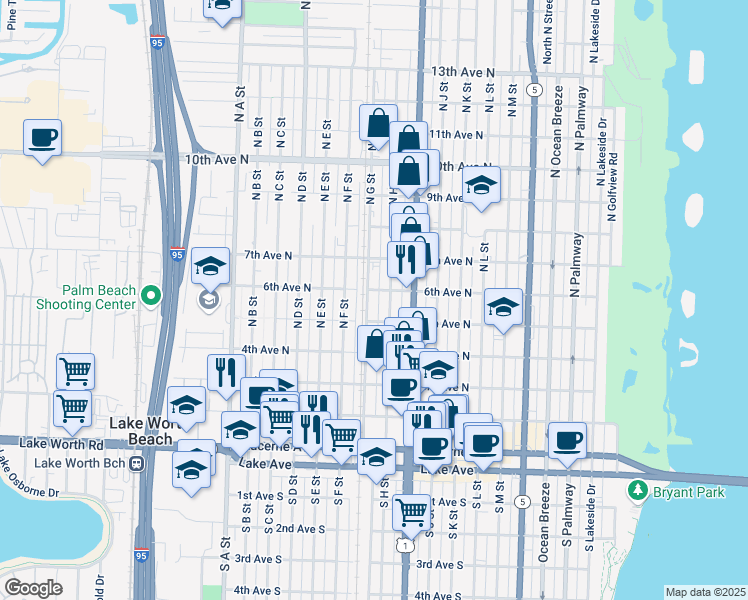 map of restaurants, bars, coffee shops, grocery stores, and more near 1108 5th Avenue North in Lake Worth