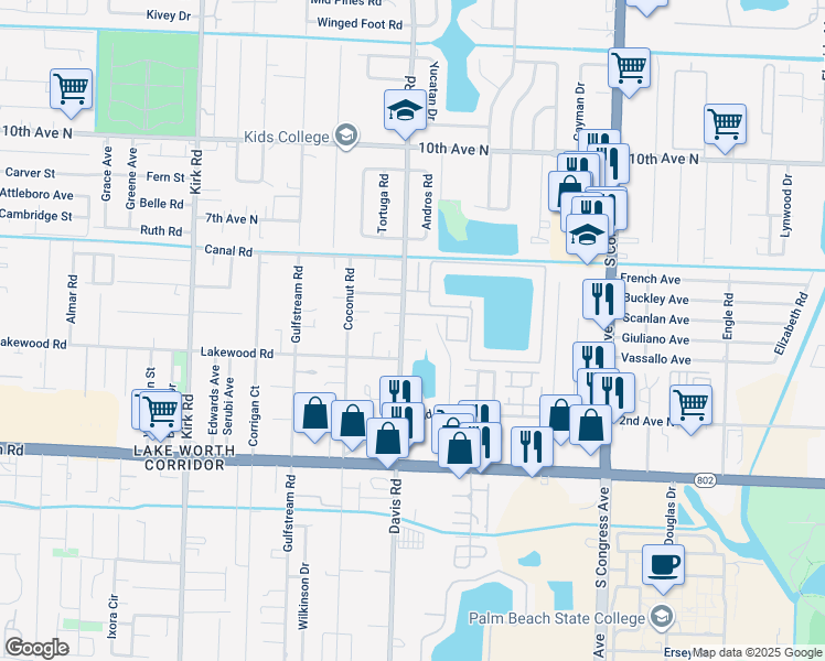 map of restaurants, bars, coffee shops, grocery stores, and more near 3700 Davis Road in Palm Springs