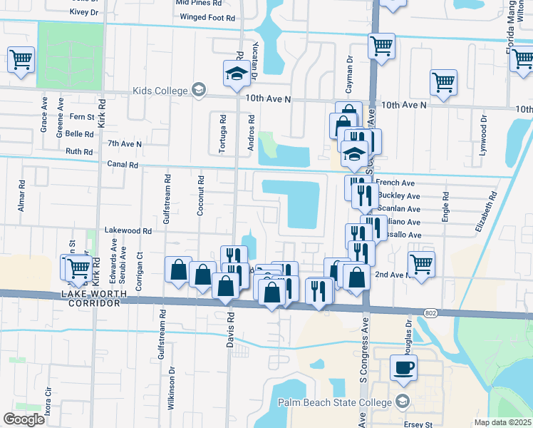 map of restaurants, bars, coffee shops, grocery stores, and more near 25a Miller Road in Palm Springs