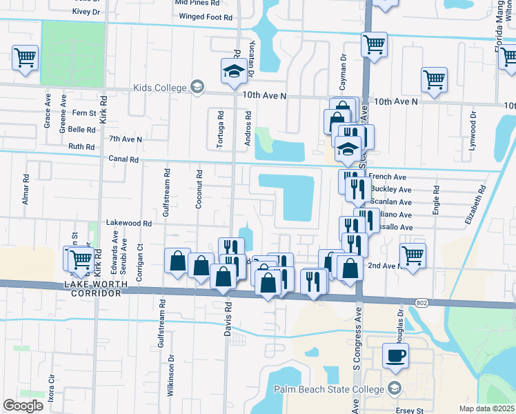 map of restaurants, bars, coffee shops, grocery stores, and more near 25a Miller Road in Palm Springs