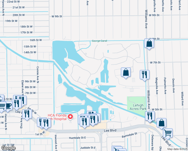map of restaurants, bars, coffee shops, grocery stores, and more near 18104 Horizon View Boulevard in Lehigh Acres
