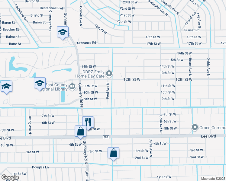 map of restaurants, bars, coffee shops, grocery stores, and more near 4212 10th Street West in Lehigh Acres