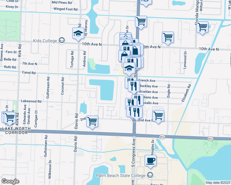 map of restaurants, bars, coffee shops, grocery stores, and more near 3593 Elizabeth Street in Palm Springs