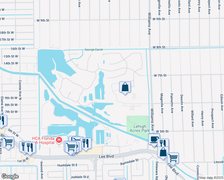 map of restaurants, bars, coffee shops, grocery stores, and more near 18240 Plumbago Court in Lehigh Acres