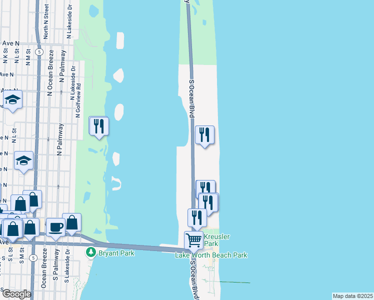 map of restaurants, bars, coffee shops, grocery stores, and more near 2720 Florida A1A in Palm Beach