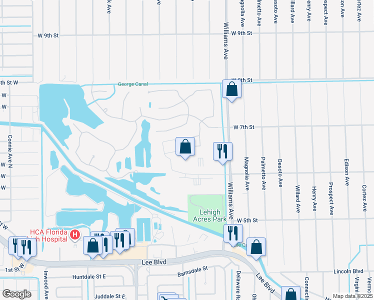 map of restaurants, bars, coffee shops, grocery stores, and more near 8471 Gassner Way in Lehigh Acres