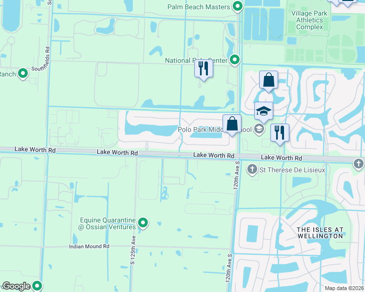map of restaurants, bars, coffee shops, grocery stores, and more near 12295 Equine Lane in Wellington