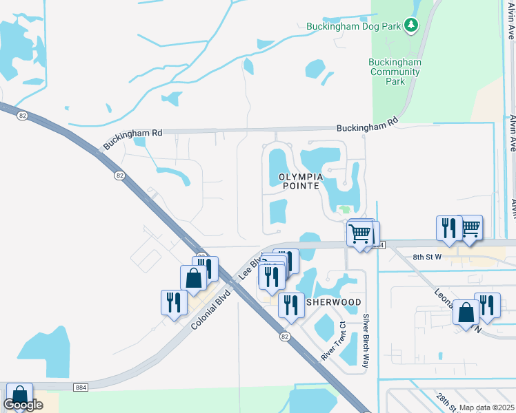 map of restaurants, bars, coffee shops, grocery stores, and more near 8677 Pegasus Drive in Lehigh Acres