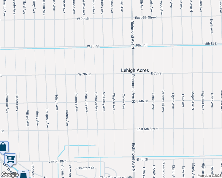 map of restaurants, bars, coffee shops, grocery stores, and more near 615 Clayton Avenue in Lehigh Acres