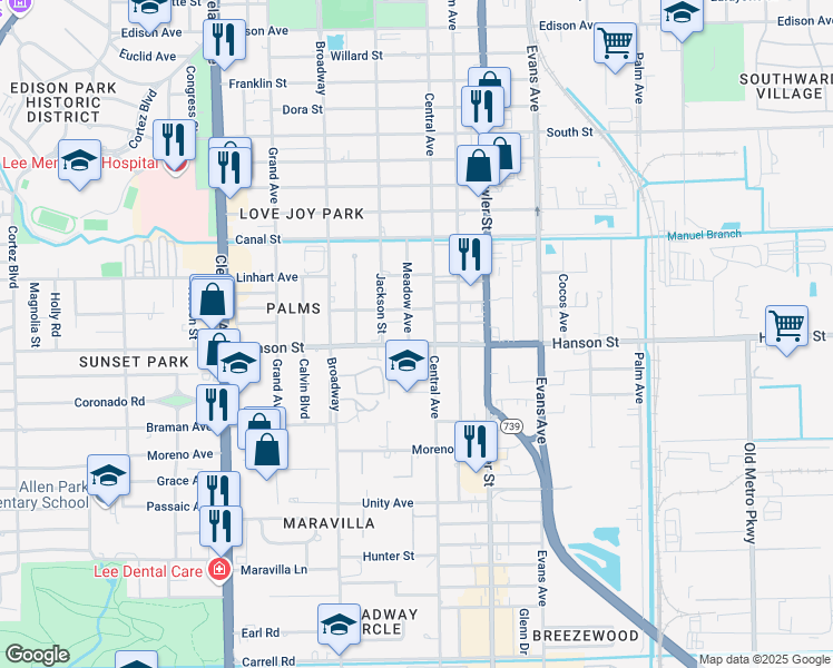 map of restaurants, bars, coffee shops, grocery stores, and more near 2330 Maple Avenue in Fort Myers