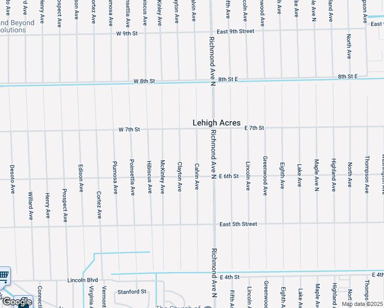 map of restaurants, bars, coffee shops, grocery stores, and more near 613 Calvin Avenue in Lehigh Acres
