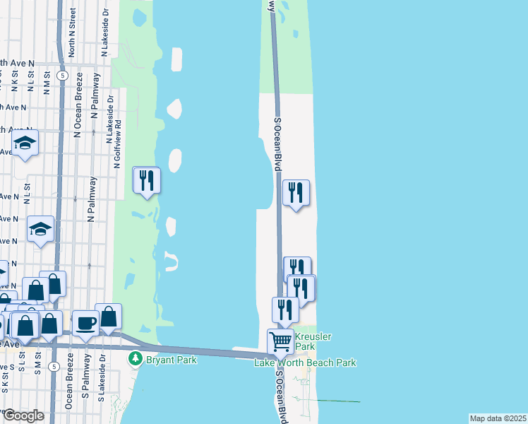 map of restaurants, bars, coffee shops, grocery stores, and more near 2720 Florida A1A in Palm Beach