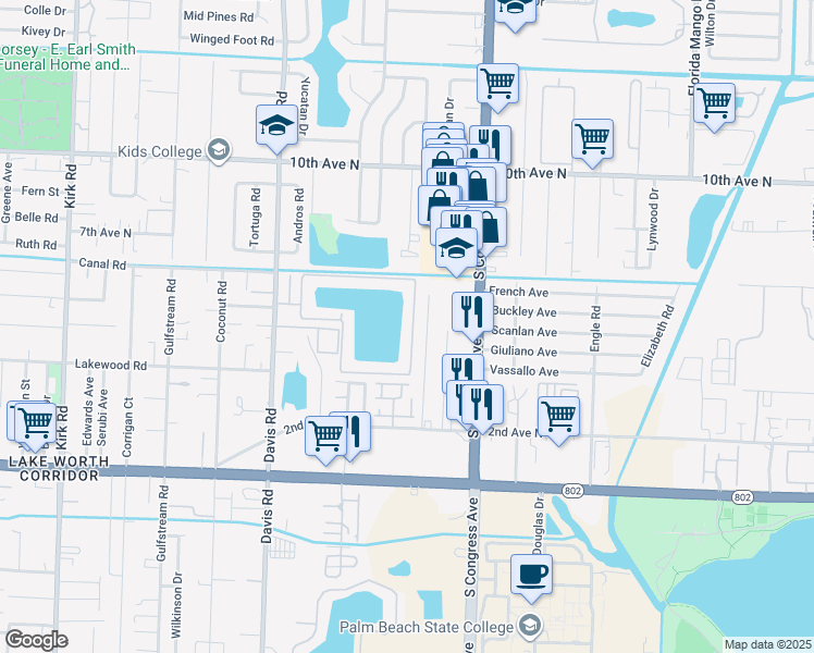 map of restaurants, bars, coffee shops, grocery stores, and more near 3593 Elizabeth Street in Palm Springs